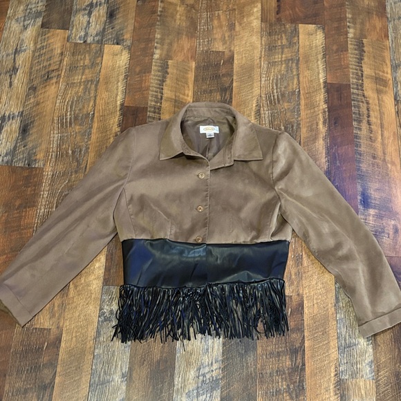 Talbots Tan and black fringe suede/faux leather blazer - Picture 1 of 2